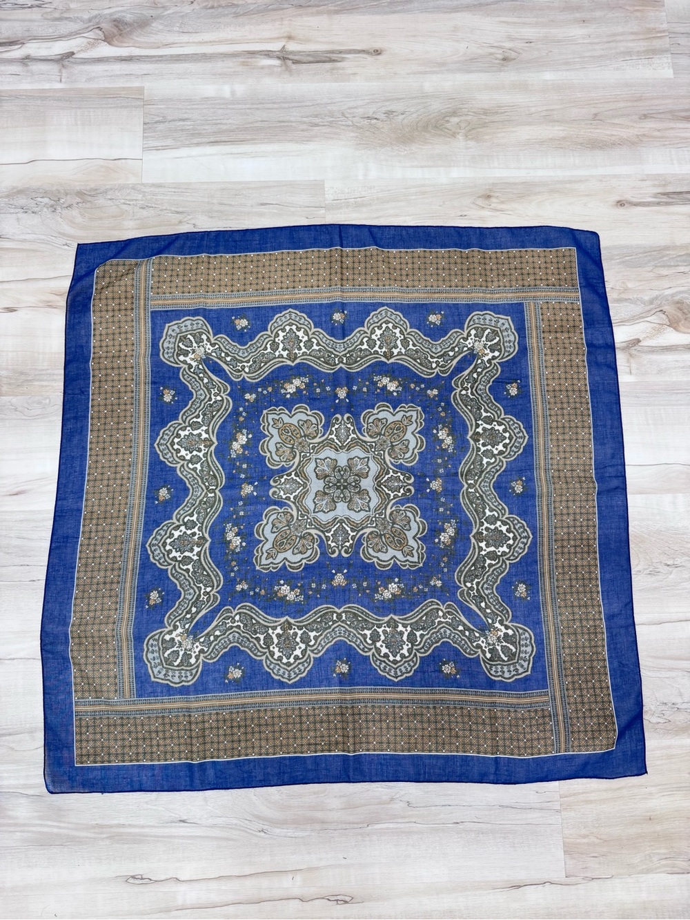 Vintage Square Paisley Scarf Square brown navy blue gorgeous